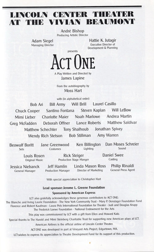 Act One | Lincoln Center Theater at the Vivian Beaumont (2014)
