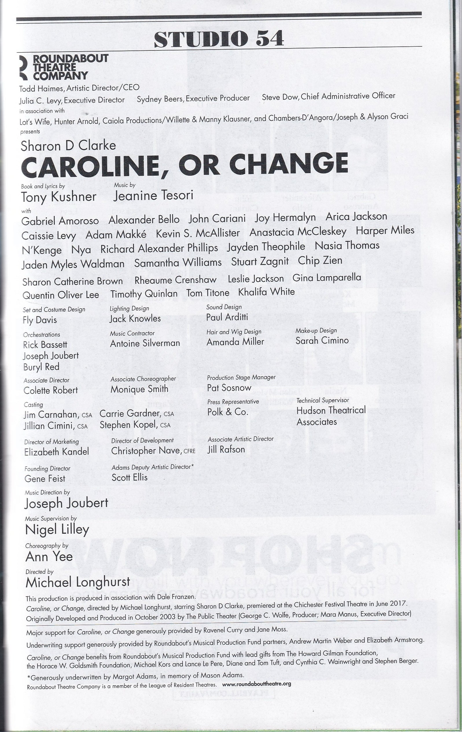 Caroline, or Change Signed Playbill (2021)
